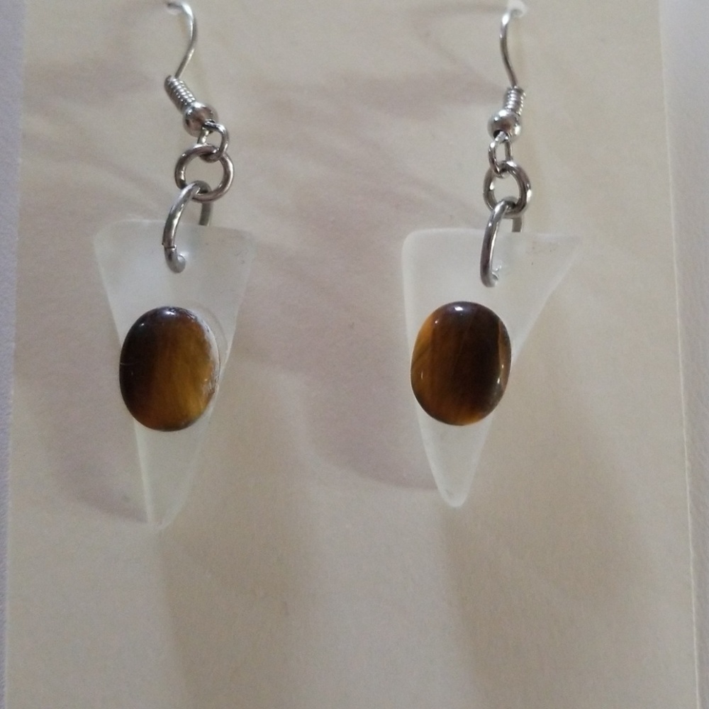 REAL SEA GLASS White w Tigers Eye Accent